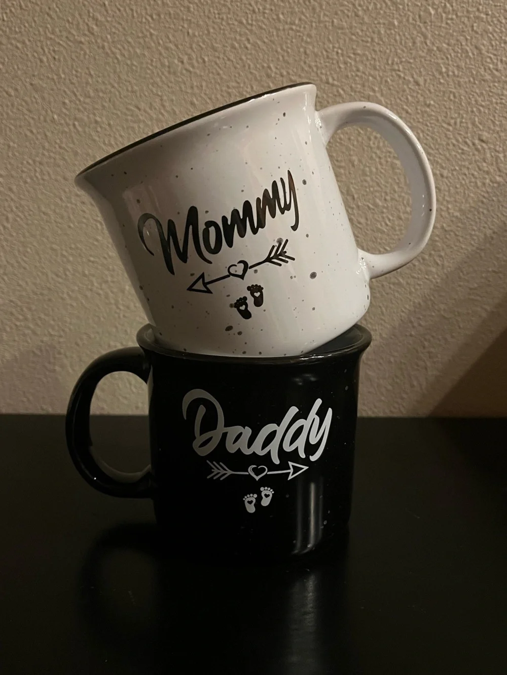 New! Mommy & Daddy Mug gift set black & white Large coffee mugs